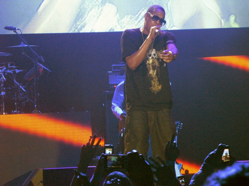 Jay-z on stage in glastenbury