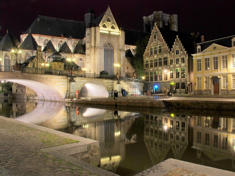 Canal in Ghent, night view