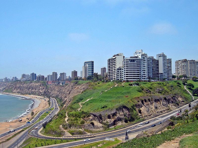 A sunny day on the coastline of Miraflores district in Lima